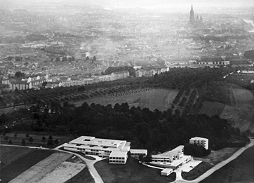 Aerial shot of the HfG building in Ulm 1955