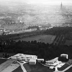 Aerial shot of the HfG building in Ulm 1955