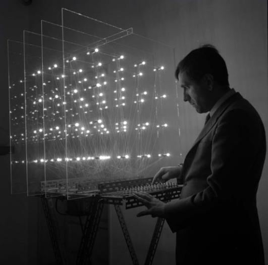 'Homage to Fadat', lights, switches, plexiglass and steel, 1967