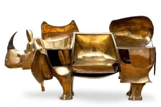 Large Brass Rhinoceros Desk by Claude Lalanne 