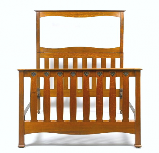 'Fine Feathers' oak double bed by Ambrose Heal, circa 1898