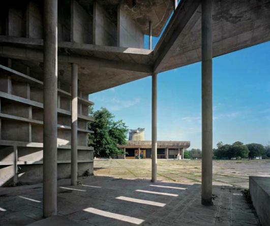 Capitol Complex, Chandigarh. 1951–65. Tower of Shadows and Assembly