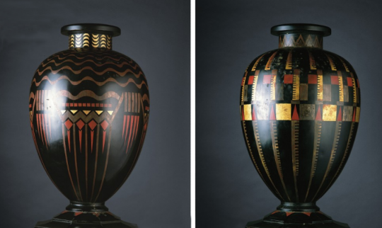 Jean Dunand: pair of lacquered and gilt metal vases, 1925. Collection Yves Saint Laurent and Pierre Bergé