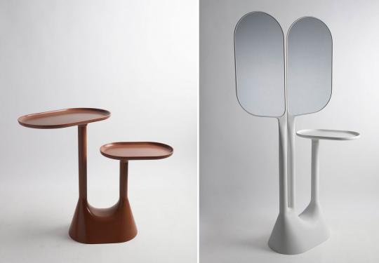 left:  “Baobab” table right: “Baobab” console both by Lonna Vautrin