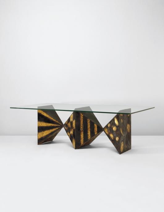 PAUL EVANS Dining table, model no. PE-21, from the "Sculptured ..., circa 1965 Estimate $30,000 - 40,000