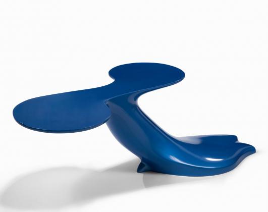 Unique gel-coated fiberglass-reinforced plastic two-headed table Designed and made by Wendell Castle, Rochester, New York, 1969.  