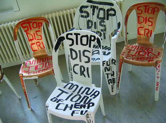 'Statement Chair’ by Marti Guixe, 2004.  Limited edition of ten signed chairs, as part of the stop discrimination of cheap furniture series.